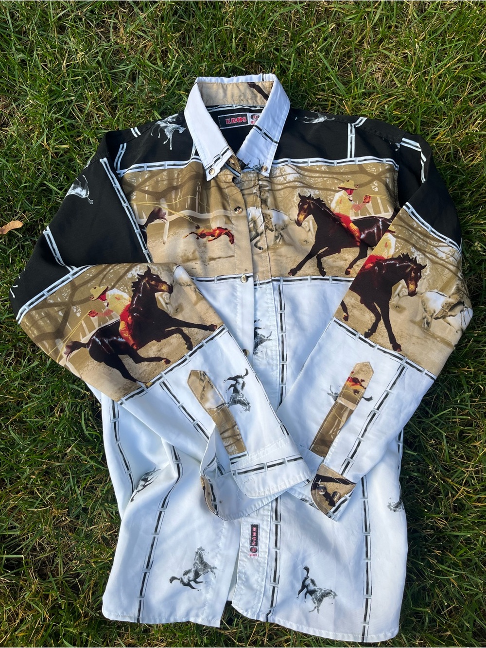 Vintage KROS Western Horse Print Button-Up Shirt